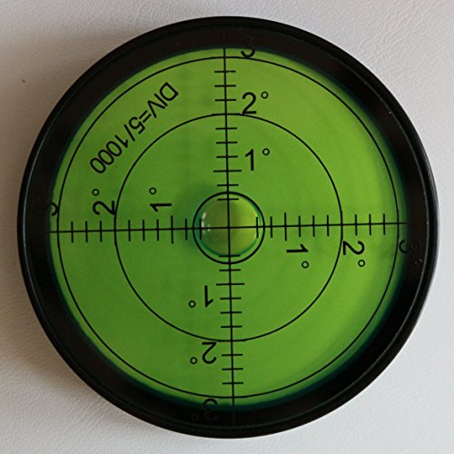 Dosenlibelle – Große Metall-Wasserwaage mit Luftblase, 60mm Durchmesser, in grüner Flüssigkeit, Gradangabe, Boden-Wasserwaage – Metallgehäuse, Bullseye - 2