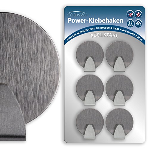 maliveo Klebehaken Handtuchhaken rund aus gebürstetem Edelstahl, selbstklebend und rostfrei, Gaderobe-Haken, Kleiderhaken, Wand-Haken (6er-Pack) - 7