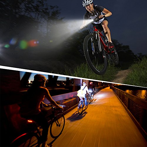 amarey Wiederaufladbare LED Fahrradbeleutung,Wasserdichte Fahrradlampe Set mit 2 USB-Kabel,LED Frontlicht & Rücklicht,200Lumen,4 Licht-Modi, Fahrradlicht für Radfahren - 6