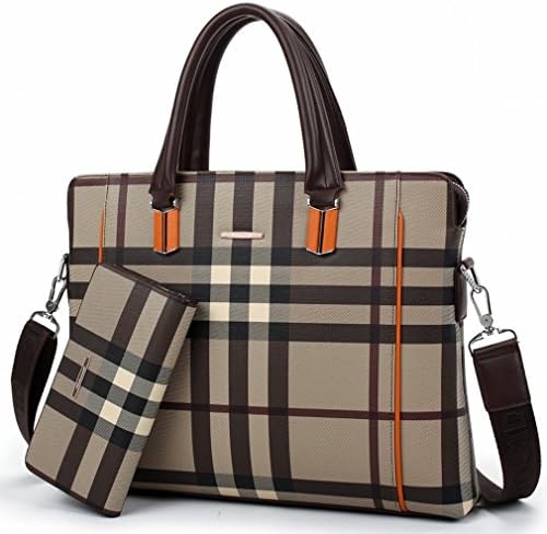 D wallet Men'S Business Briefcase Men'S Portable Computer Bag Cross-Section Shoulder Messenger Bag,Beige,14 inch