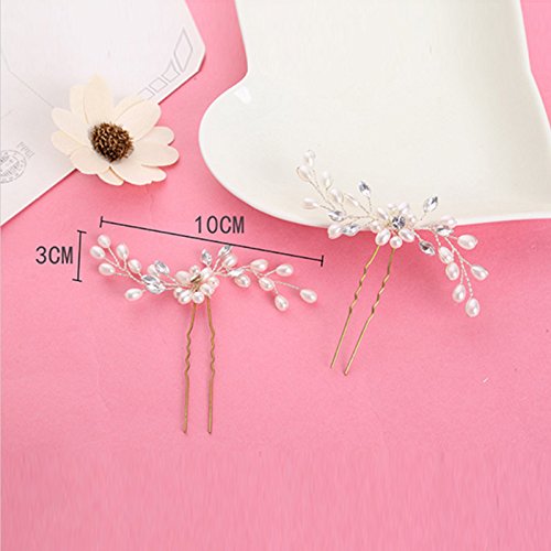 Musuntas Damen Haar-Schmuck mit Perlen und Strass, ideal als Brautschmuck, 2 Stück - 3