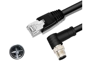 Elecbee 8-pin X-Code Male Angled to RJ45 Male High Flex Cat6 Industrial Ethernet Cable 1M PVC Twisted Pair Cable for Cognex and Automation Application, Sensor Profinet, Machine Control (Black)