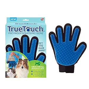 JAINSONS PET PRODUCTS True Touch 5 Finger Deshedding Glove Great for Cats and Dogs (Blue and Black)