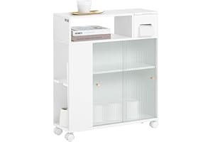 ‎SOBUY SoBuy BZR117-W Szafka Łazienka Uchwyt papier toaletowy na papier toalet Szklane drzwi no kółkach 20 x 60 x 71 cm