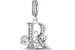 Aurevella Rose Letter Charms Argent sterling 925 Beads,Perles Alphabétiques A-Z, Adaptées aux Bracelets et Colliers Européens,Cadeau pour Femme