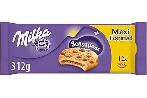Milka Sensations Galleta Cookie con Pepitas de Chocolate con Leche y Relleno de Chocolate con Leche de los Alpes Paquete Grande 312g