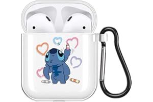 nurkorki Custodia per Airpods 1 & 2, Trasparente Silicone con Kawaii Stitch Anime Bello Cartoon Manga Custodia Ultrasottile Antiurto TPU Protettiva Cover per AirPods 2/1, 05