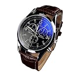 Pottoa Watch Herren-Uhren Braun,Pottoa Herren Armbanduhr mit Braunem Lederband Armbanduhr mit Blau Ray Glas Quarz Analog Uhren (Braun)