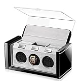 Multifunktions Automatische Uhrenbeweger Box, Luxus Holz Aufbewahrungskoffer, Schmuck Box Für 3 Armbanduhren + Smart Touch Screen,Black