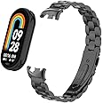 O Ozone Metal Watch Strap Compatible with Xiaomi Smart Band 9 / Band 8, 3 beads Stainless Steel Adjustable Smartwatch Replacement Bracelet Wristbands for Men Women