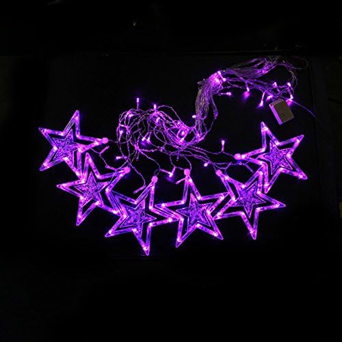 Star Fairy Curtain Light,2M Starry Window String Lights with 12 Stars 138 Leds and 8 Flashing Modes Power Plug Connectable Waterproof IP65 for Home Christmas Wedding Party Patio Lawn Garden Decor (Purple)