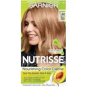 Garnier Nutrisse Nourishing Hair Color Creme, 80 Medium Natural Blonde (Butternut) (Packaging May Vary)