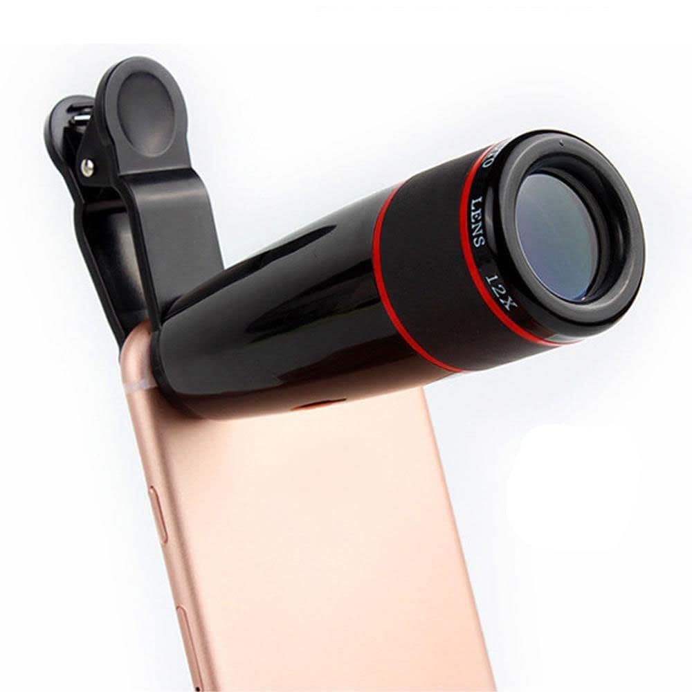 Mobile Zoom Camera Lens, 12X Zoom, Wide Angle, HD, Blur Background, Universal Clip Holder
