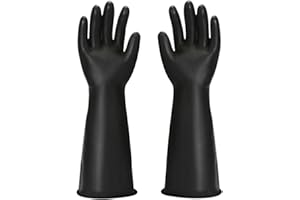 Qilerongrong Chemical Resistant Gloves, Reusable Heavy Duty Rubber Gloves,Industrial Protective Safety Work Rubber Gloves Resist Strong Acid, Alkali and Oil (Black, 45CM)