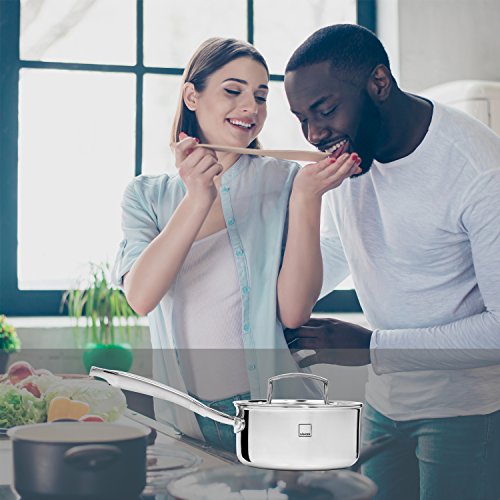 Sänger Premium Tri-Ply / 3-Ply Stielkasserolle 16 cm mit Glasdeckel und mattierten Edelstahlgriffen | Geeignet für alle Herdarten, auch Induktion | Mit Messskala 0,5 bis 1,5 Liter an der Innenseite - 6
