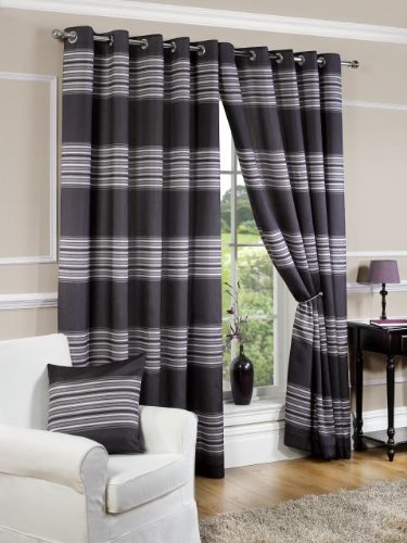 Black Silver Lined Eyelet Curtains, Manhattan, 90