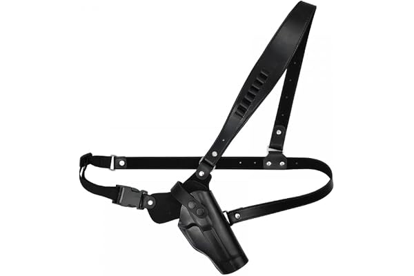 DONGKER Holster D'épaule en Cuir,Étui D'épaule Réglable pour Pistolet Vertical Dissimulé avec 7 Porte-balles pour 1911 G17 G17 G20 G23 M9 P85