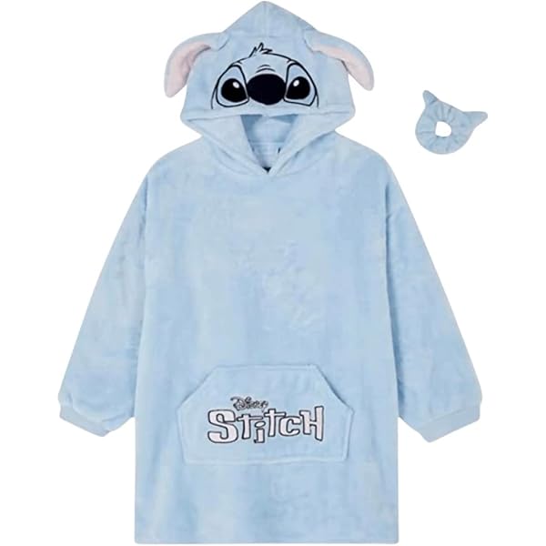 Stitch from the film Lilo and Stitch Girl's Snuddie a snuggly Oversized  Hoodie with pockets Size S/M with scrunchie 60cm from left to right Primark  Blue : Amazon.co.uk: Fashion