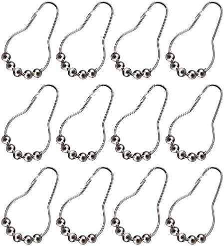Allbusky Stainless Steel Shower Curtain Rings Hooks Metal Glide for Bathroom Shower Rod Pack of 12 (Silver)