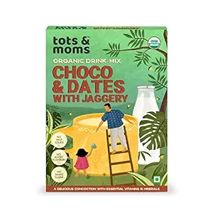 Tots & Moms Foods Choco Dates Health Drink Mix | No Junk added Chocolate drink for Kids - Sweetness from Dates & Jaggery Powders includes Dry Fruits - 200g
