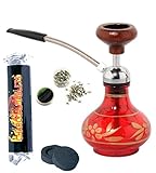 Mysale24 Mini Shisha Wasserpfeife to go togo Perfekt für Reisen und Unterwegs ca. 14,5 cm hoch verschiedene Farben inkl. Zubehör Kohle + Dampfsteine ohne Nicotin (Rot)