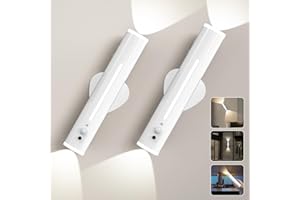 Hapfish Battery Operated Wall Lights 2 Pack, Motion Sensor Rechargeable Wall Sconces Lights Indoor, Metal Magnetic Wireless Rotatable, Stick on LED Night Lamp for Outdoor Bedroom Porch Bathroom