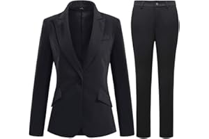 YFFUSHI Tailleur Femme 2 Pièces Elegant Veste Formel Slim Fit Blazer Bureau Travail Pantalon Costumes Revers Manteau Ensemble de Couleur Unie