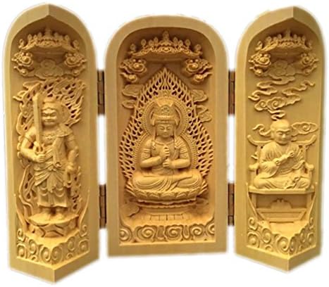 CLHK Boxwood Figurine Three Open box handmade woodcarving craft Decoration RuLai , 10cm