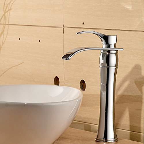 BONADE® Hoher Auslauf Einhebel-Waschtischarmaturen Wasserfall Wasserhahn Armatur Bad für Badezimmer Waschbecken, 59 Kupfer, Chrom - 3