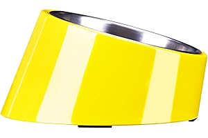 SUPERDESIGN Mess Free 15° Slanted Bowl for Dogs and Cats, Tilted Angle Bulldog Bowl Pet Feeder, Non-Skid & Non-Spill, Easier to Reach Food M/300ml Yellow