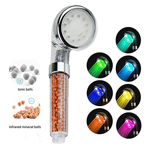 Pommeau De Douche,Douchette 7 Couleurs Multicolores Automatique de Changement de Massage Spray Douchette Ionique Filtre Chlore à main Haute Pression Economie d'Eau Pulvérisateur