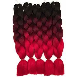 5 Pieces Ombre Synthetic Braiding Hair Jumbo Braids Hair Braiding Kanekalon Mambo Twist Synthetic Hair Extension (24, black-purple-red) (24, black-wine-red)