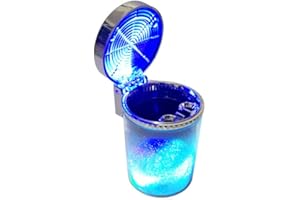 Baceyong Cenicero de coche, cenicero automático con luz LED, mini cubo de basura para coche, cenicero portátil con tapa adecuado para la mayoría de vehículos