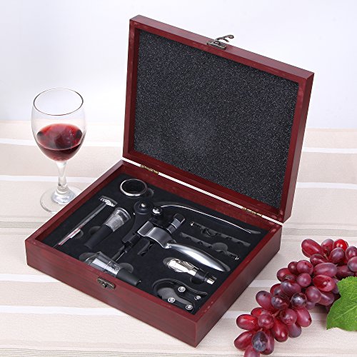 Wein Öffner Kit, gwcleo 9 Wein Kaninchen Öffner Set Edelstahl Wein Flaschenöffner Kaninchen Hebel Korkenzieher Wing Korkenzieher, Luftsprudler, Thermometer, Stopper, und Zubehör Set mit Holz Fall - 8