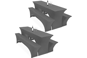 Lumaycens Zwei 3er-Set Biertischhussen 220 x 50 x 70 cm, hussen bierzeltgarnitur, dunkelgrau, Stretch-Bezüge für Biertisch-und Bankgarnituren, Bierbankhussen, Spandex-Bierzeltgarnitur für Bankett