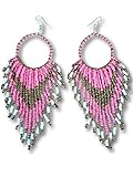 pendientes aros indios Alta Calidad Material Tribal Colgante con Flecos Cuenta & Pendiente de Aro Indio Americano Estilo por Pashal - Rosa Suave