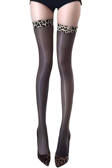 2 Paires Bas Autofixants Femme Imprimé Léopard - Taille Unique - Polyester Doux