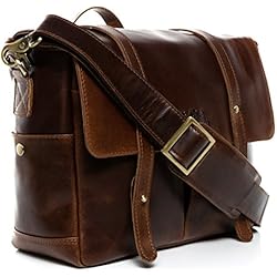 SID & VAIN® Bolsa para cámara DSLR y Accesorios (Mediana) Heathrow Bolsa con asa Bandolera para cámara fotográfica Funda para cámara réflex de Sony, Canon, Nikon, etc. Piel marrón