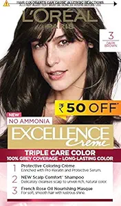 LOreal Paris Excellence Creme Hair Color, 3 Dark Brown/Natural Darkest Brown, 72ml+100g (Rs.50 Off), 172