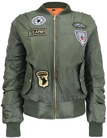 Ladies Classic harrington MA1 Padded Bomber Jacket Pilot Vintage Zip Up Biker