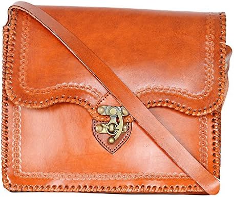 Classic 10x10 Inch Retro Hippi Style Crossbody Sling Bag Saddle Bag Purses with Clasp Closure handcrafted By Indicraft Inc (Brown)