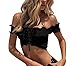 Produktbild Bikini-Set Internet Damen Einfarbig Schulterfrei Crop Tops Reizvolle Bademode + Vintage Farbdruck Badeshorts Mode Swimwear Beachwear Badeanzug High Waist Bikini Set (Schwarz, L)