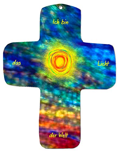 metalum Premium-Kreuz aus Metall "Ich bin das Licht der Welt" zum Aufhängen - ein besonderes Geschenk für Christen in sehr intensiven, schillernden Farben - wirklich außergewöhnlich