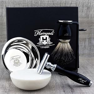 Black Shaving Set Featuring Pure Black Badger Brush & De Safety Razor Along with Soap & Stainless Steel Bowl. Perfect… - Image 3