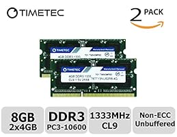 Timetec Hynix IC 8GB Kit (2x4GB) DDR3 1333MHz PC3-10600 Unbuffered Non-ECC 1.5V CL9 2Rx8 Dual Rank 204 Pin SODIMM Laptop / Notizbuch Arbeitsspeicher Module Upgrade (8GB Kit (2x4GB))