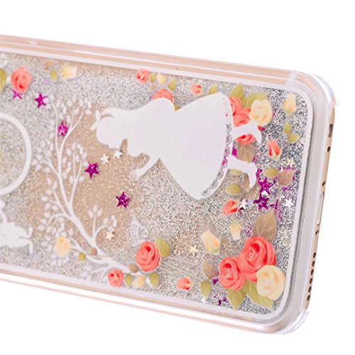 KSHOP Handytasche Hülle für iPhone 6 / iphone 6S 4.7″ mit Flüssigkeit – Hartschale Backcover Case Schutzhülle Cover Wasser mit Schneekugel Sterne glitzernd Bling Bling Transparent mit Muster Animation – Weißes Kleid Mädchen - 2