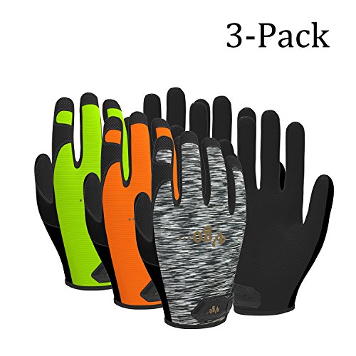 Preisvergleich Produktbild Vgo Glove Arbeitshandschuhe, aus Leder, hochwertige Touchscreen-Handschuhe, Multifunktion (3 Paare, 3 Farben einer Packung: Grau, Orange und Grün, 9 / L & 10 / XL)