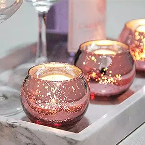 The Purple Tree Mercury Glass Mosaic Tealight Candle Holders for Diwali Christmas (Pack of 2 , Rose Gold) , Diwali Tealight, Corporate Gifts, Home Decor Gift Item , Diwali Candle Decoration ,