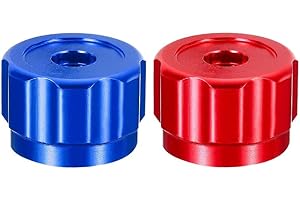 HEBEOT 2 runde Radgriffe aus Aluminiumlegierung, Wasserhahn-Griffe, Krümmerlehre, Knauf, 6,6 mm x 6,6 mm, quadratischer Montageanschluss (rot + blau)