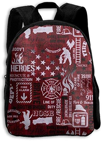 Red Firefighter Pattern Student Backpack School Backpack for Girls Boys for Middle School Cute Book Bag